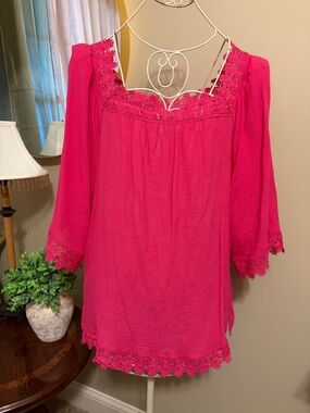 new directions Fuchsia Crochet-Trim Peasant Tunic